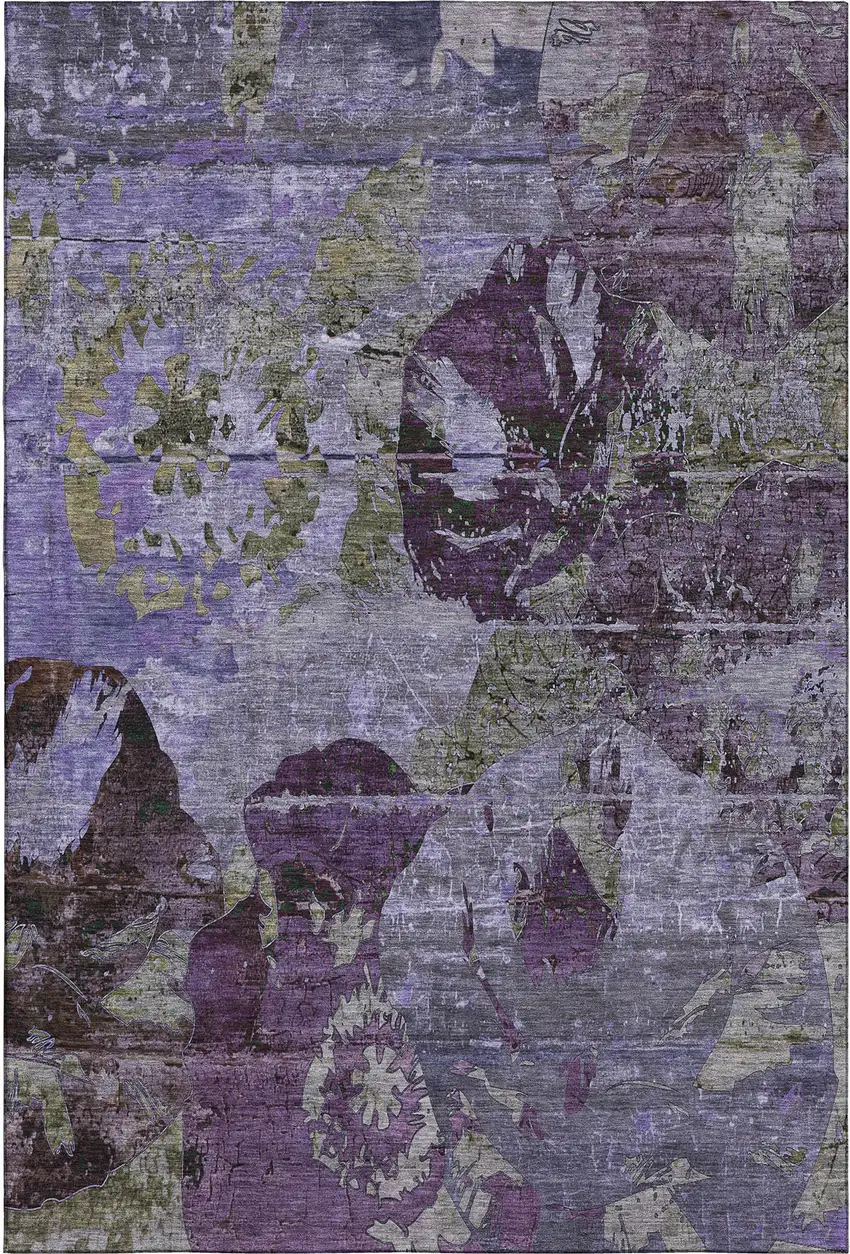 Purple And Gray Abstract Washable Area Rug With UV Protection Photo 1