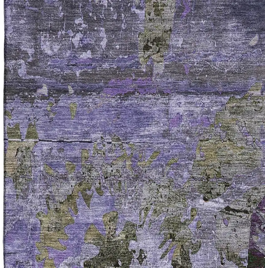 Purple And Gray Abstract Washable Area Rug With UV Protection Photo 3