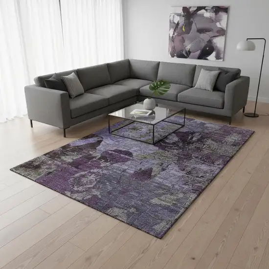 Purple And Gray Abstract Washable Area Rug With UV Protection Photo 2