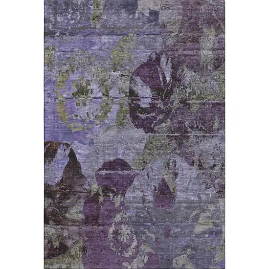 Purple And Gray Abstract Washable Area Rug With UV Protection Photo 1