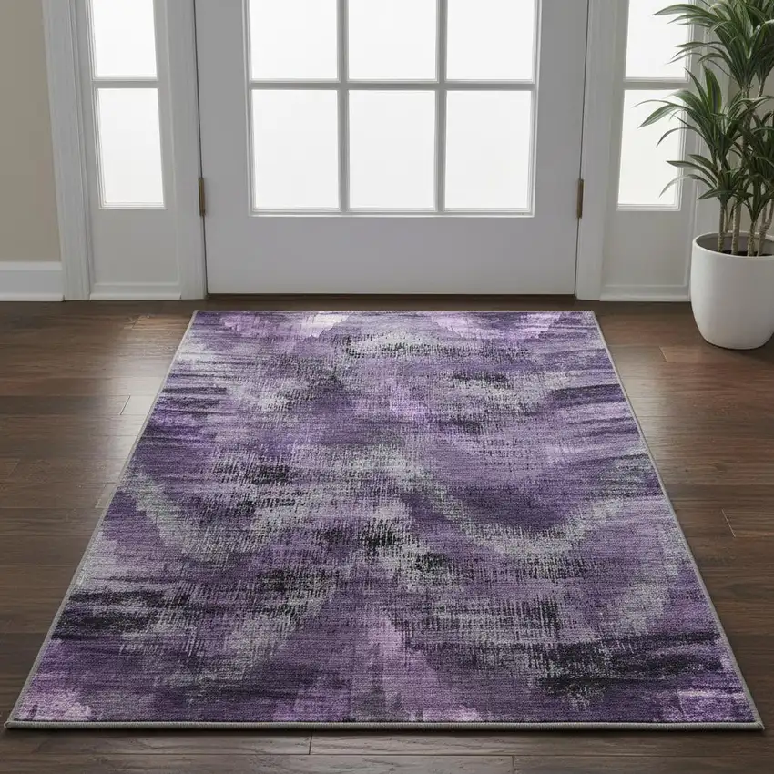 Purple And Gray Abstract Washable Area Rug With UV Protection Photo 2