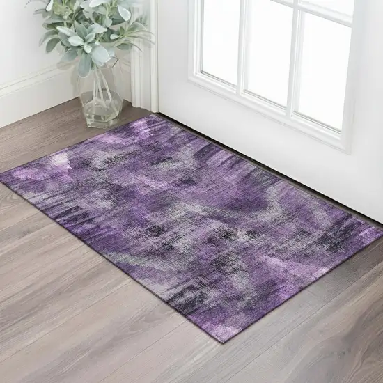 Purple And Gray Abstract Washable Area Rug With UV Protection Photo 1