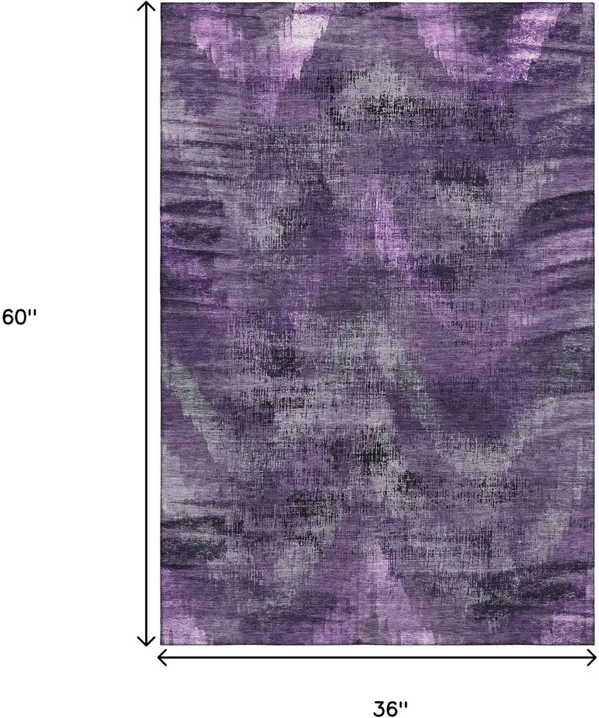 Purple And Gray Abstract Washable Area Rug With UV Protection Photo 3