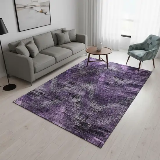 Purple And Gray Abstract Washable Area Rug With UV Protection Photo 2