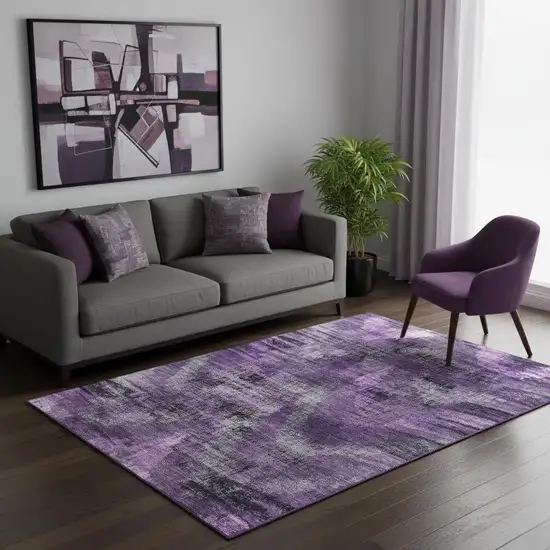 Purple And Gray Abstract Washable Area Rug With UV Protection Photo 1
