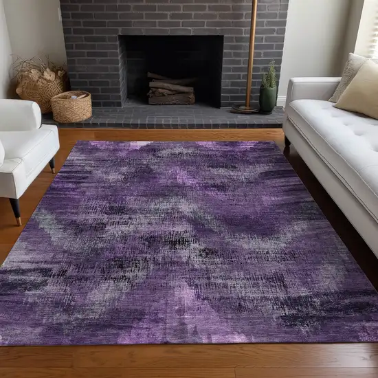 Purple And Gray Abstract Washable Area Rug With UV Protection Photo 5