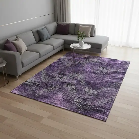 Purple And Gray Abstract Washable Area Rug With UV Protection Photo 2