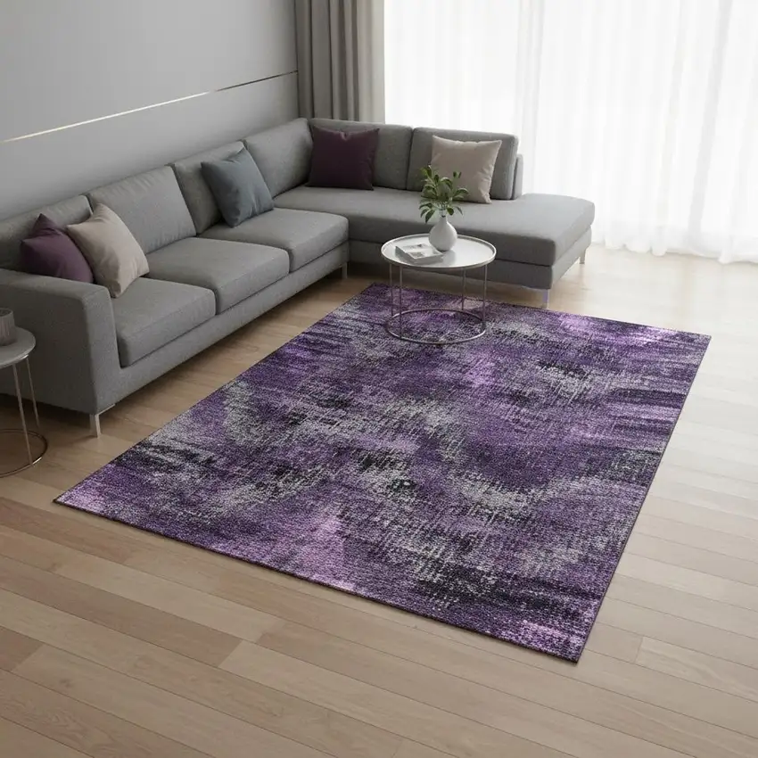 Purple And Gray Abstract Washable Area Rug With UV Protection Photo 2