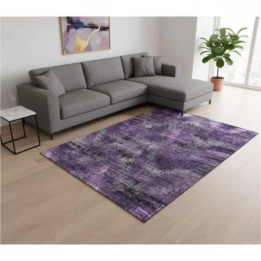 Purple And Gray Abstract Washable Area Rug With UV Protection Photo 2