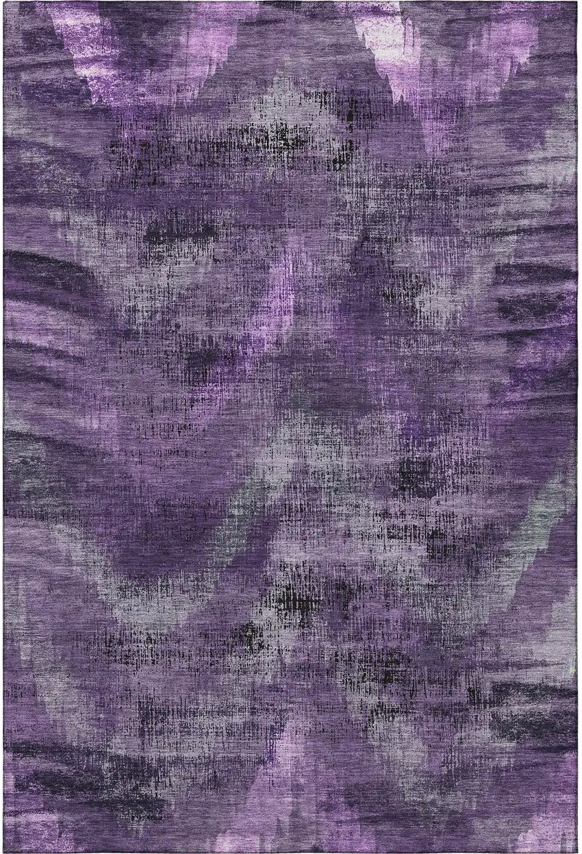 Purple And Gray Abstract Washable Area Rug With UV Protection Photo 4