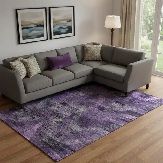 Purple And Gray Abstract Washable Area Rug With UV Protection Photo 1