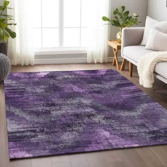 Purple And Gray Abstract Washable Area Rug With UV Protection Photo 6