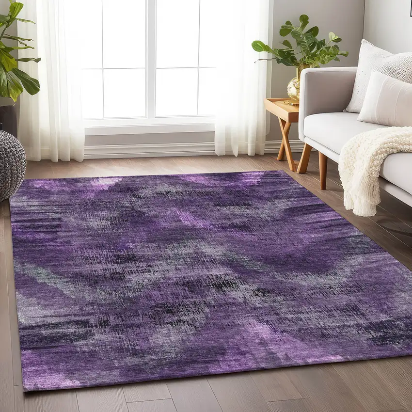 Purple And Gray Abstract Washable Area Rug With UV Protection Photo 6