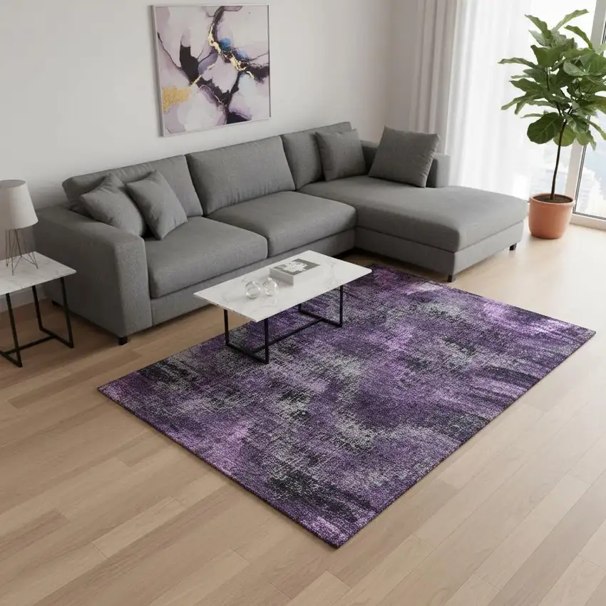 Purple And Gray Abstract Washable Area Rug With UV Protection Photo 2