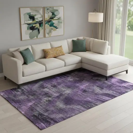 Purple And Gray Abstract Washable Area Rug With UV Protection Photo 1
