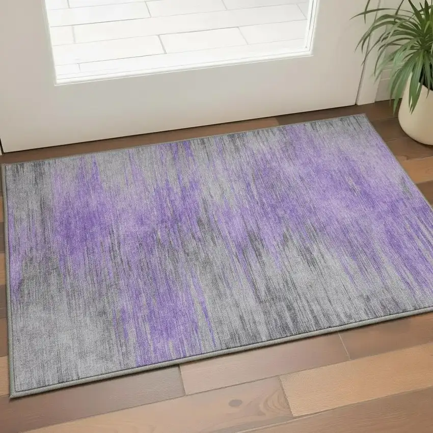 Purple And Gray Abstract Washable Area Rug With UV Protection Photo 2
