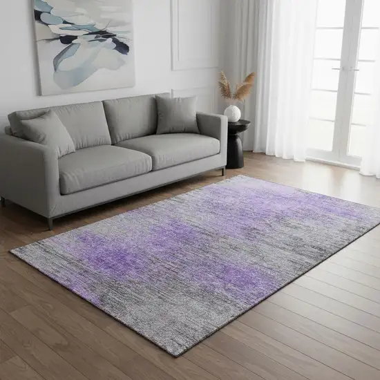 Purple And Gray Abstract Washable Area Rug With UV Protection Photo 2