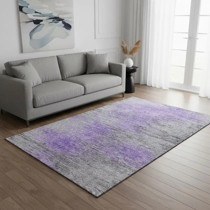Purple And Gray Abstract Washable Area Rug With UV Protection Photo 2