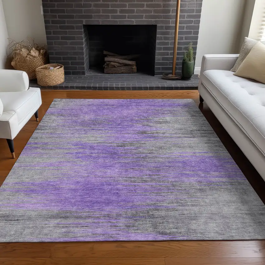 Purple And Gray Abstract Washable Area Rug With UV Protection Photo 5