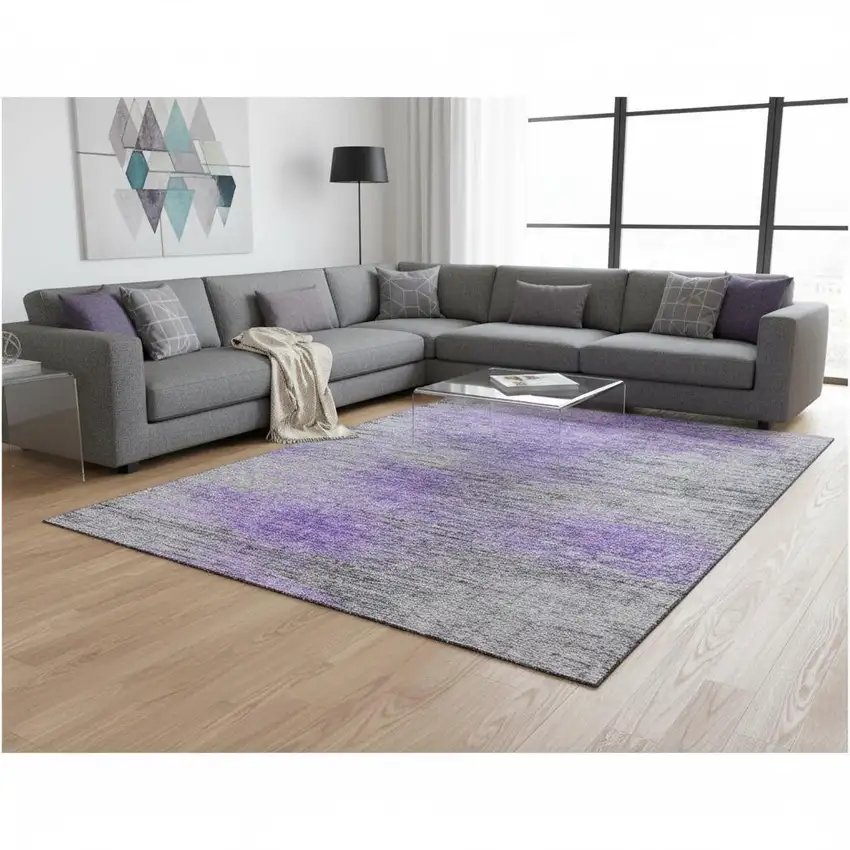 Purple And Gray Abstract Washable Area Rug With UV Protection Photo 2