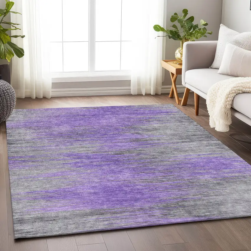 Purple And Gray Abstract Washable Area Rug With UV Protection Photo 6