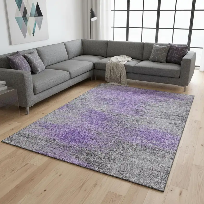 Purple And Gray Abstract Washable Area Rug With UV Protection Photo 2