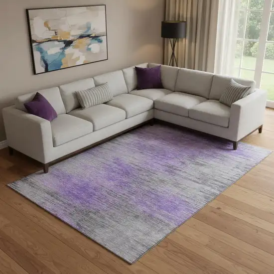Purple And Gray Abstract Washable Area Rug With UV Protection Photo 1