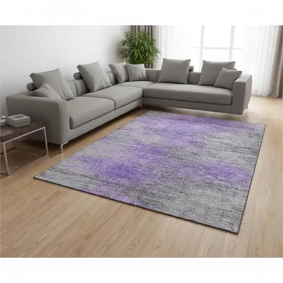 Purple And Gray Abstract Washable Area Rug With UV Protection Photo 2