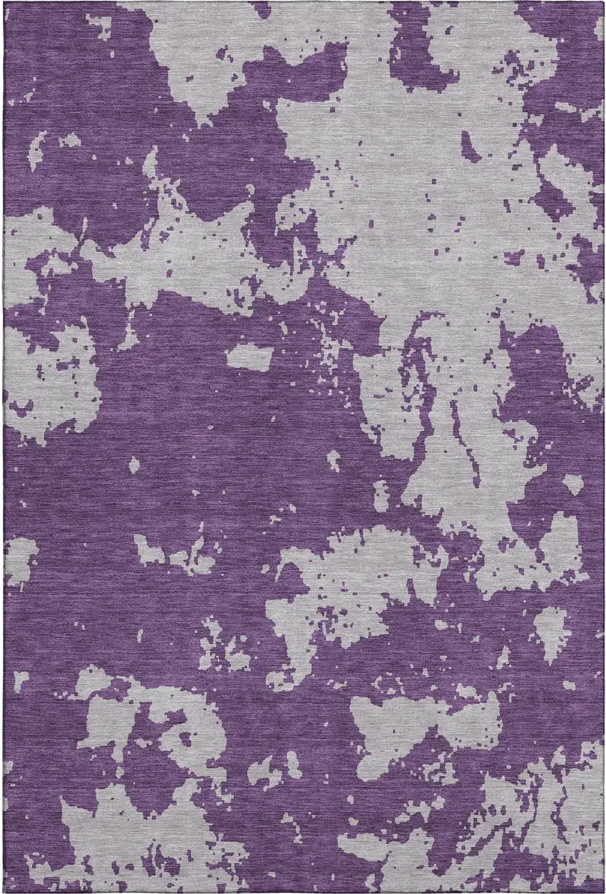Purple And Gray Abstract Washable Area Rug With UV Protection Photo 1