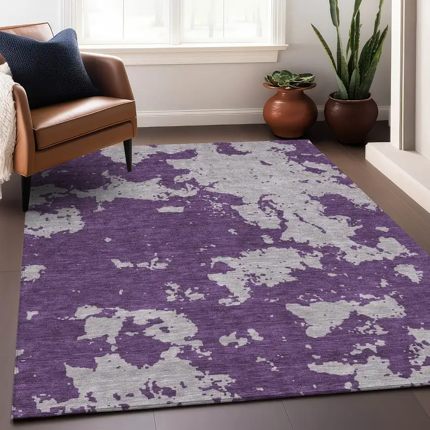 Purple And Gray Abstract Washable Area Rug With UV Protection Photo 5