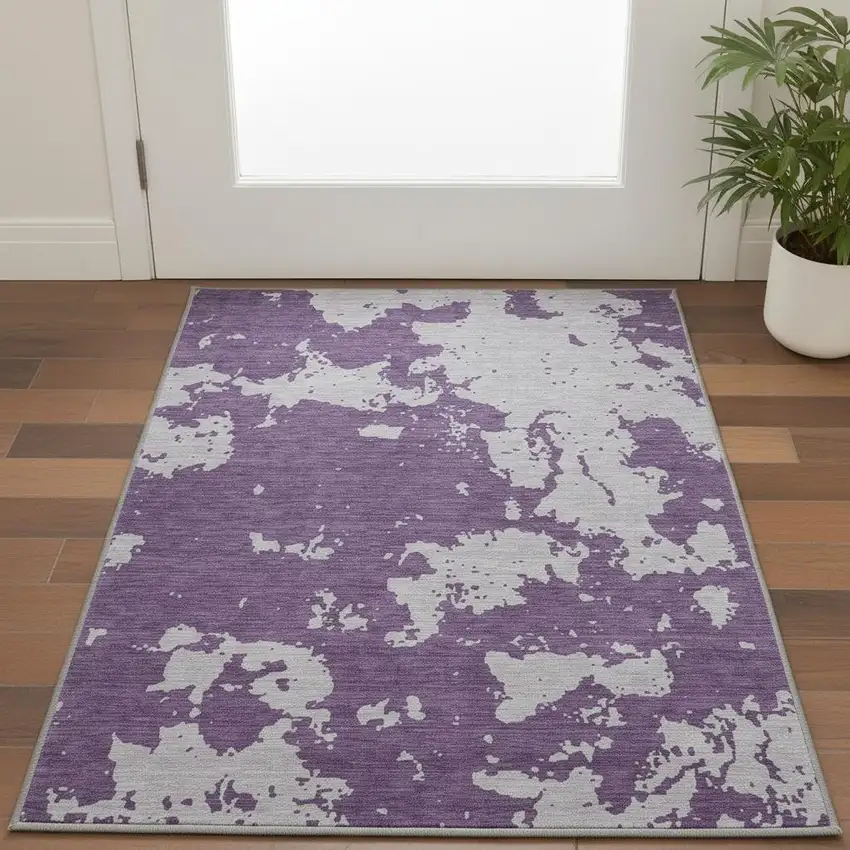 Purple And Gray Abstract Washable Area Rug With UV Protection Photo 2