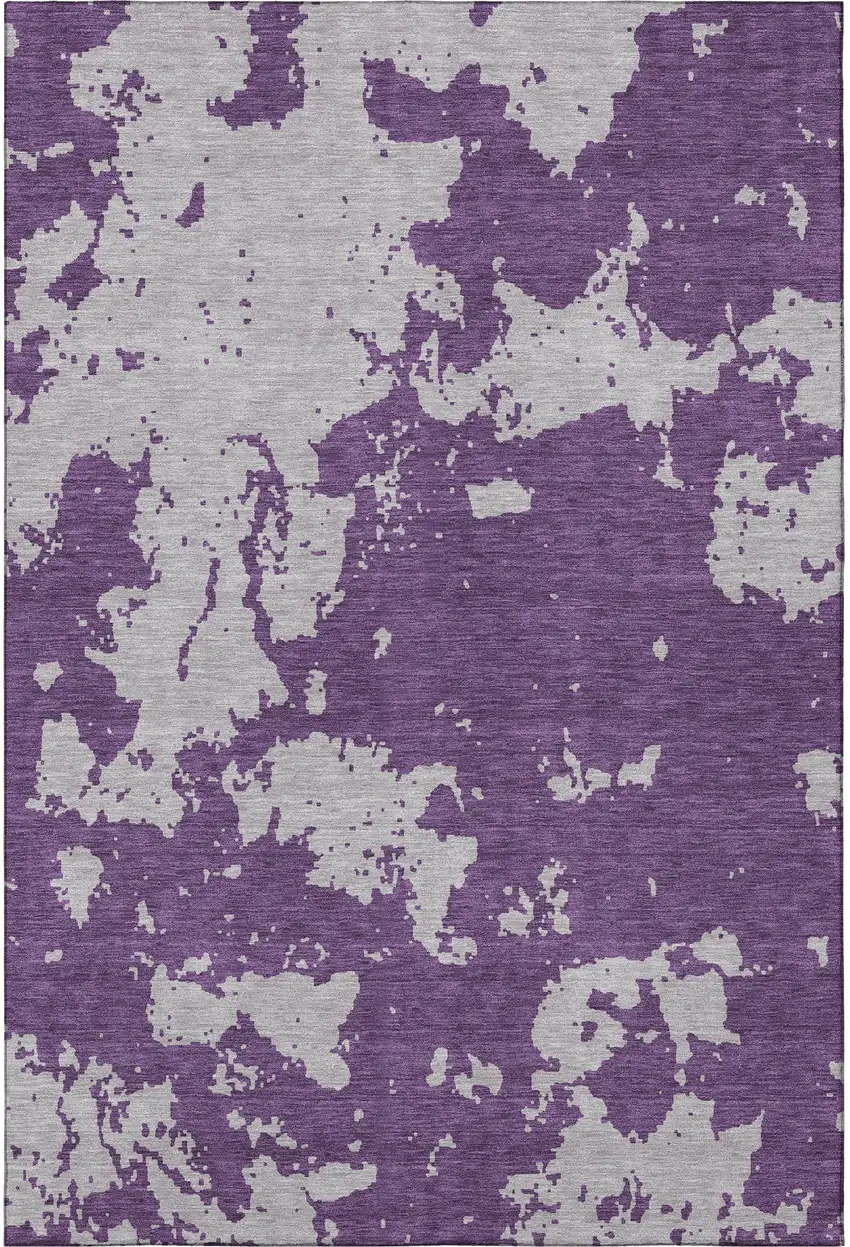 Purple And Gray Abstract Washable Area Rug With UV Protection Photo 4