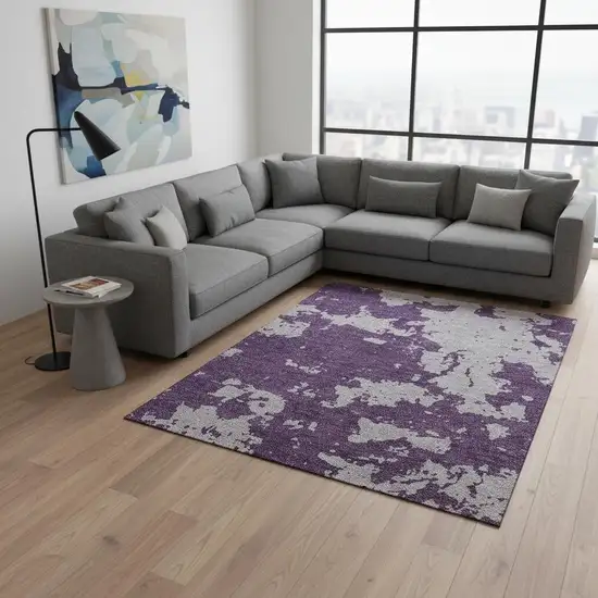 Purple And Gray Abstract Washable Area Rug With UV Protection Photo 2