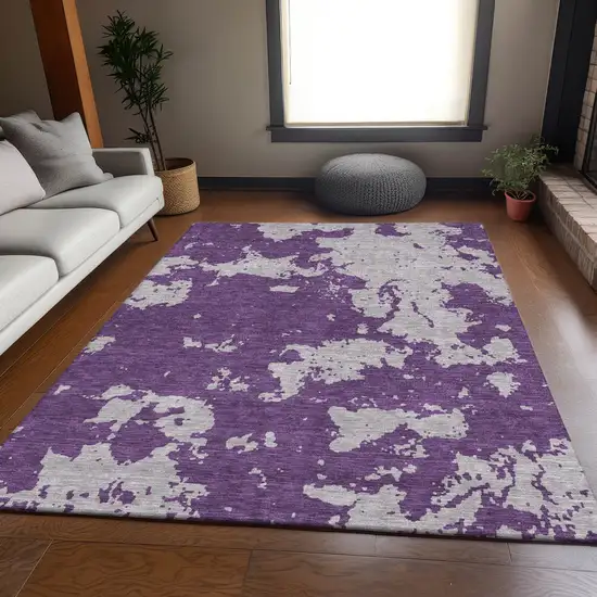 Purple And Gray Abstract Washable Area Rug With UV Protection Photo 6