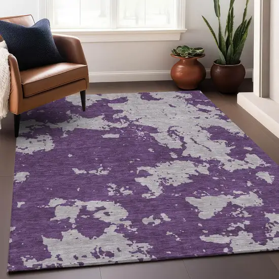 Purple And Gray Abstract Washable Area Rug With UV Protection Photo 5