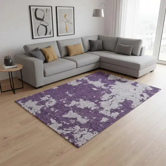Purple And Gray Abstract Washable Area Rug With UV Protection Photo 2