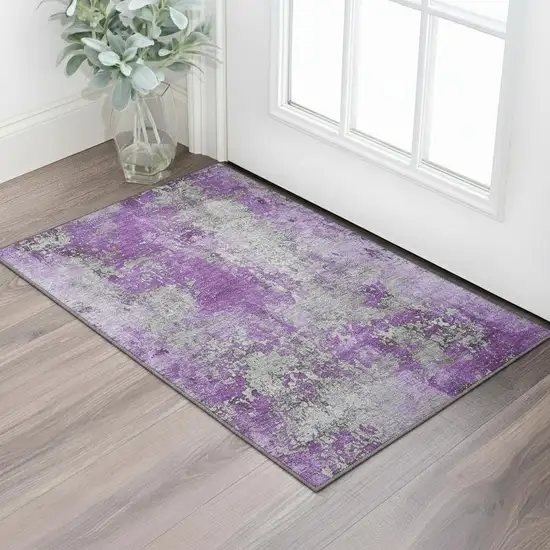 Purple And Gray Abstract Washable Area Rug With UV Protection Photo 2