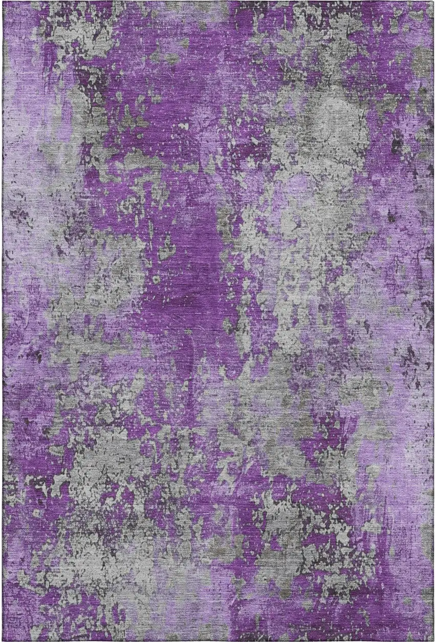 Purple And Gray Abstract Washable Area Rug With UV Protection Photo 1