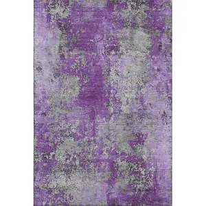 Photo of Purple And Gray Abstract Washable Area Rug With UV Protection
