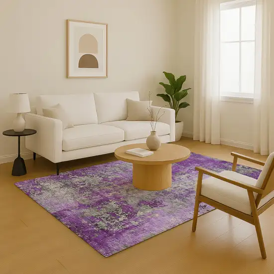 Purple And Gray Abstract Washable Area Rug With UV Protection Photo 5