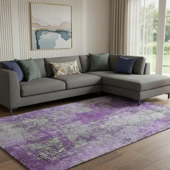 Purple And Gray Abstract Washable Area Rug With UV Protection Photo 2