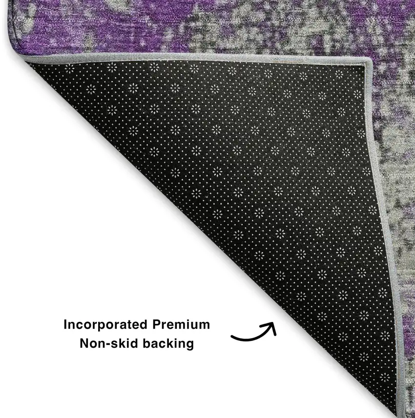 Purple And Gray Abstract Washable Area Rug With UV Protection Photo 6