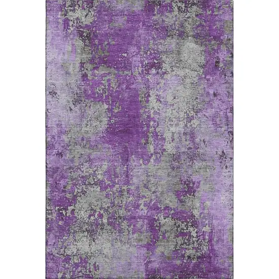 Purple And Gray Abstract Washable Area Rug With UV Protection Photo 1