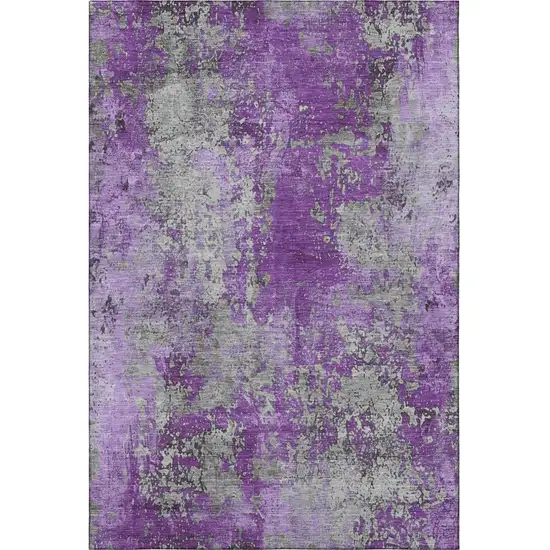 Purple And Gray Abstract Washable Area Rug With UV Protection Photo 4