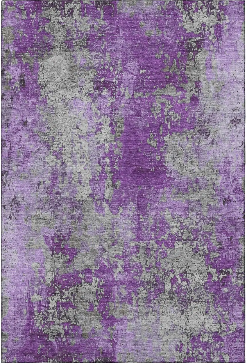 Purple And Gray Abstract Washable Area Rug With UV Protection Photo 4