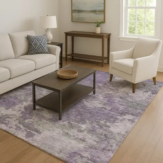 Purple And Gray Abstract Washable Area Rug With UV Protection Photo 6