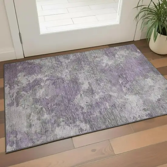 Purple And Gray Abstract Washable Area Rug With UV Protection Photo 2