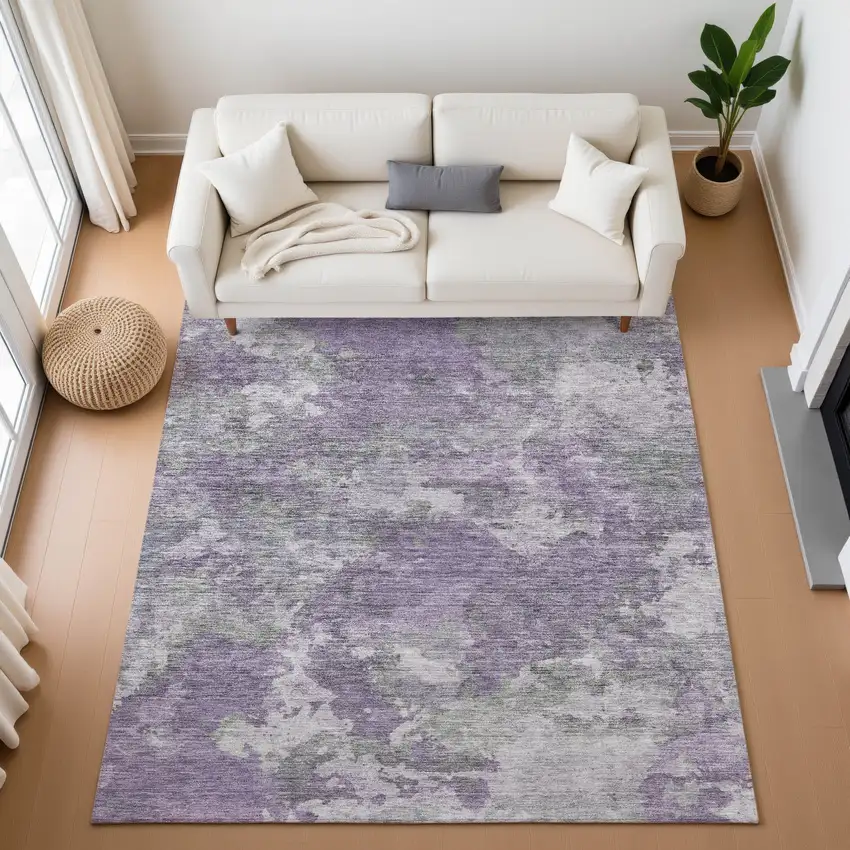 Purple And Gray Abstract Washable Area Rug With UV Protection Photo 5