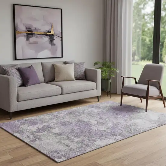 Purple And Gray Abstract Washable Area Rug With UV Protection Photo 2