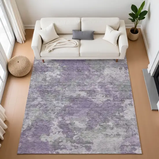 Purple And Gray Abstract Washable Area Rug With UV Protection Photo 5